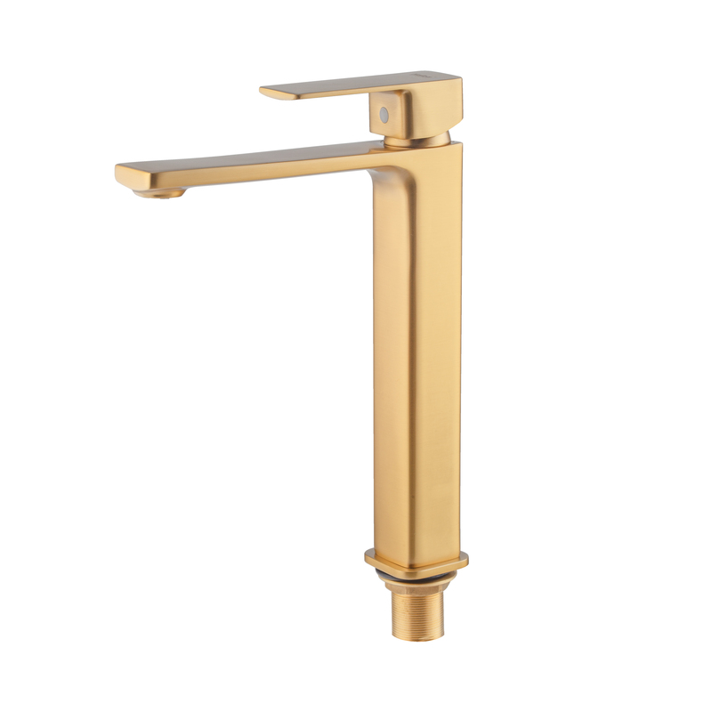 Смеситель для умывальника высокий Haiba KUBUS 001 (HIGH) BRUSHED GOLD (HB9623)