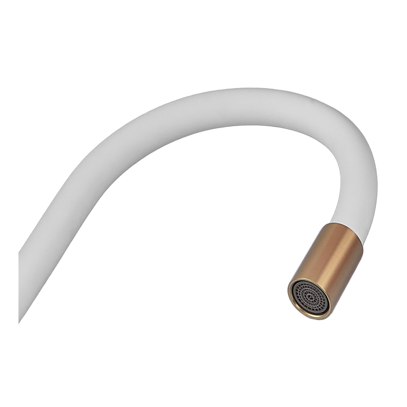 Змішувач для кухні ZERIX REX-011 BRUSHED GOLD REFL.WHITE з нерж. сталі (Колір матове золото+силіконовий вилив білий) (ZX6134)