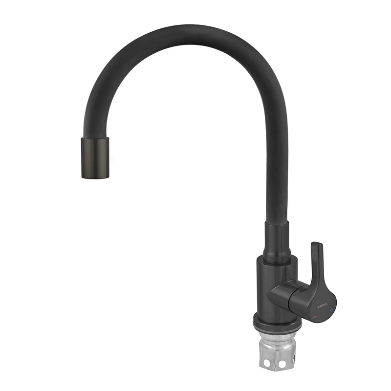 Змішувач для кухні ZERIX REX-011 BLACK REFL.BLACK з нерж. сталі (Колір чорний+силіконовий вилив чорний) (ZX6132)
