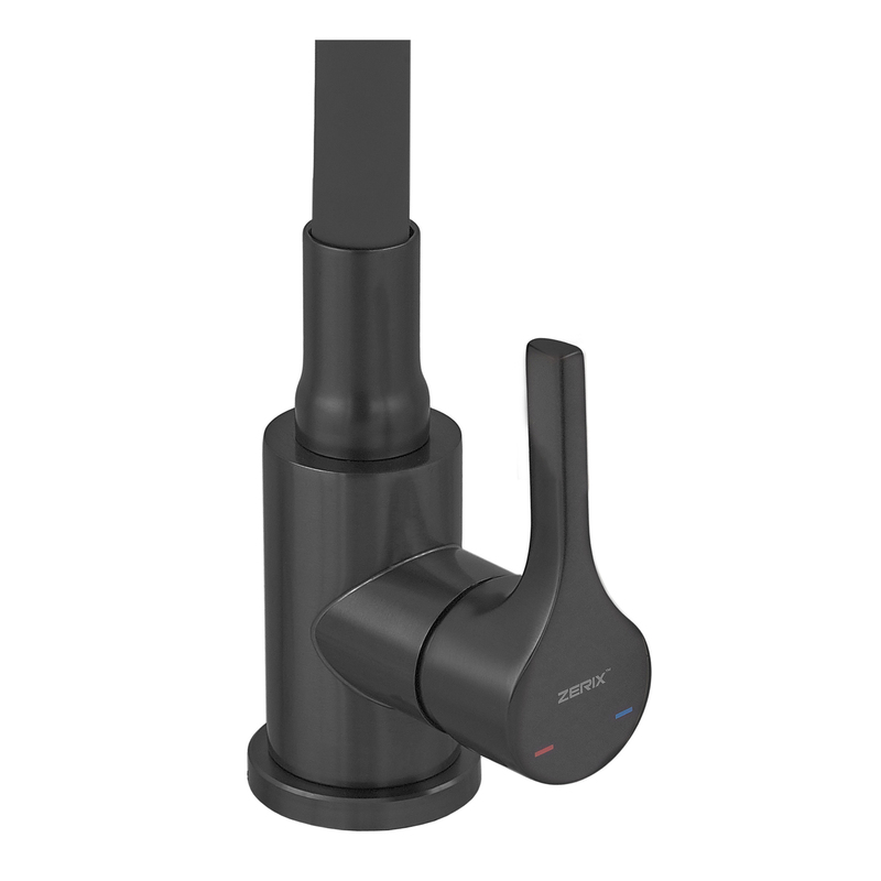 Змішувач для кухні ZERIX REX-011 BLACK REFL.BLACK з нерж. сталі (Колір чорний+силіконовий вилив чорний) (ZX6132)