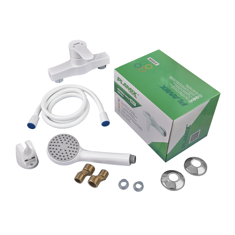 Смеситель для душа PLAMIX MARIO-003 SET WHITE (со шлангом, лейкой и кронштейном) (MX1894)