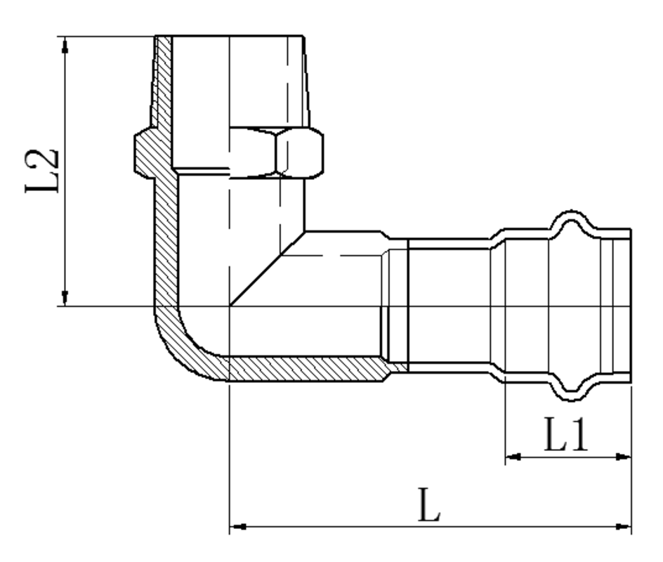 Колено 90° НР Koer KQ.L2206M Press-Inox AISI 304 22x1/2" (KR6416)