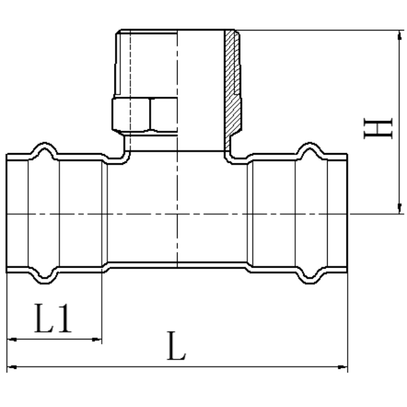 Тройник двухраструбный НР Koer KQ.T1806M Press-Inox AISI 304 18x1/2"x18 (KR6383)