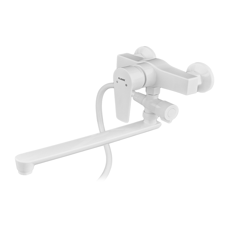 Смеситель для ванны PLAMIX OSCAR-006 SET WHITE (со шлангом, лейкой и кронштейном) (PM0703)