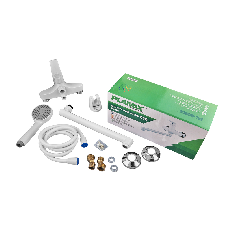 Смеситель для ванны PLAMIX OSCAR-006 EURO SET WHITE (со шлангом, лейкой и кронштейном) (MX1895)