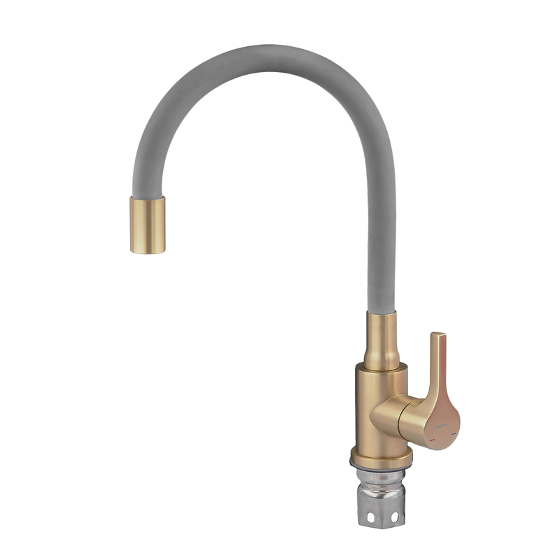 Змішувач для кухні ZERIX REX-011 BRUSHED GOLD REFL.GREY з нерж. сталі (Колір матове золото+силіконовий вилив сірий) (ZX6133)
