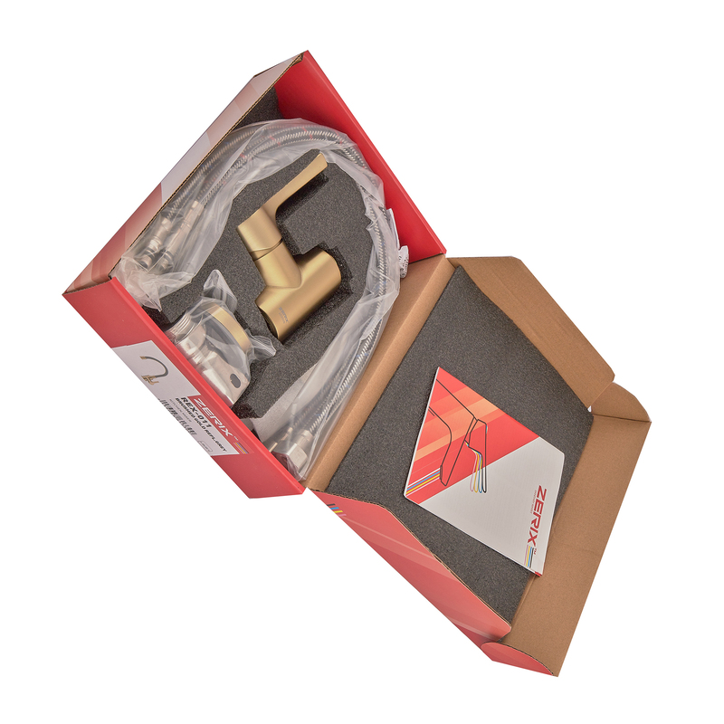 Змішувач для кухні ZERIX REX-011 BRUSHED GOLD REFL.GREY з нерж. сталі (Колір матове золото+силіконовий вилив сірий) (ZX6133)