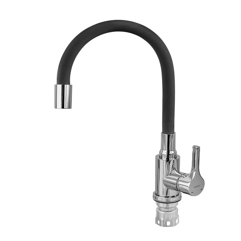 Змішувач для кухні ZERIX REX-011 CHROME REFL.BLACK з нерж. сталі (Колір хром+силіконовий вилив чорний) (ZX6127)