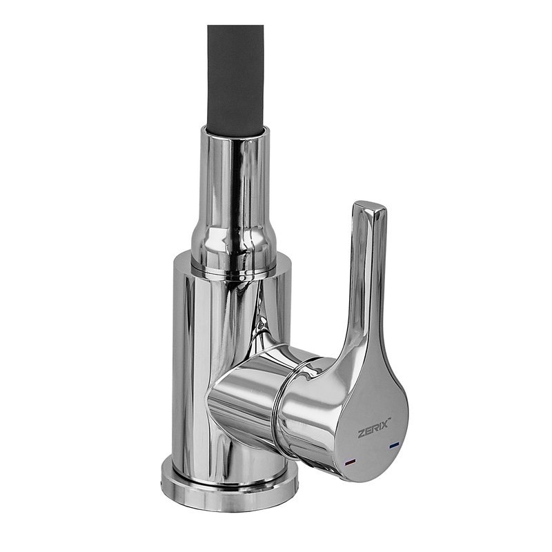 Змішувач для кухні ZERIX REX-011 CHROME REFL.BLACK з нерж. сталі (Колір хром+силіконовий вилив чорний) (ZX6127)