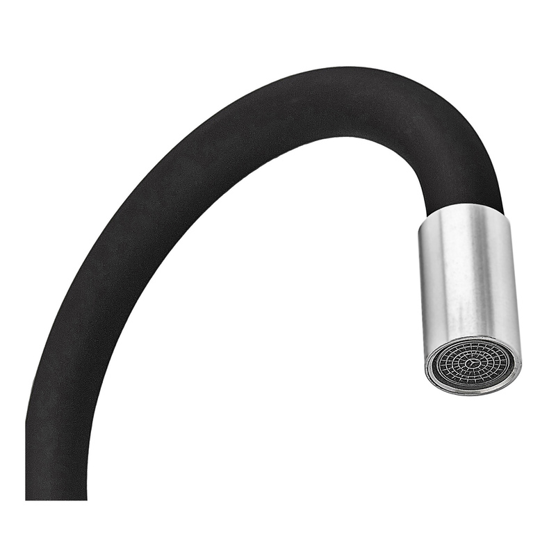 Змішувач для кухні ZERIX REX-011 CHROME REFL.BLACK з нерж. сталі (Колір хром+силіконовий вилив чорний) (ZX6127)