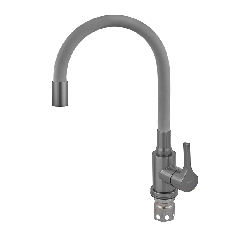 Змішувач для кухні ZERIX REX-011 GRAPHITE REFL.GREY з нерж. сталі (Колір графіт+силіконовий вилив сірий) (ZX6130)