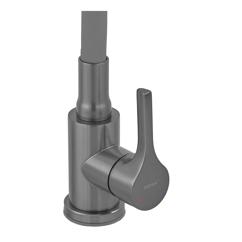 Змішувач для кухні ZERIX REX-011 GRAPHITE REFL.GREY з нерж. сталі (Колір графіт+силіконовий вилив сірий) (ZX6130)