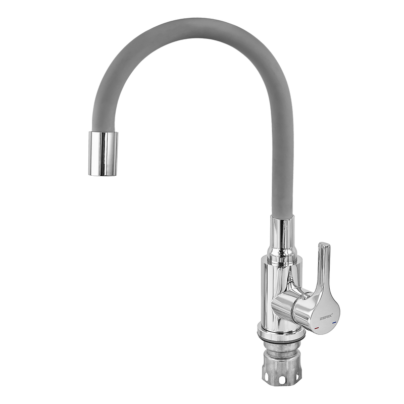 Змішувач для кухні ZERIX REX-011 CHROME REFL.GREY з нерж. сталі (Колір хром+силіконовий вилив сірий) (ZX6128)