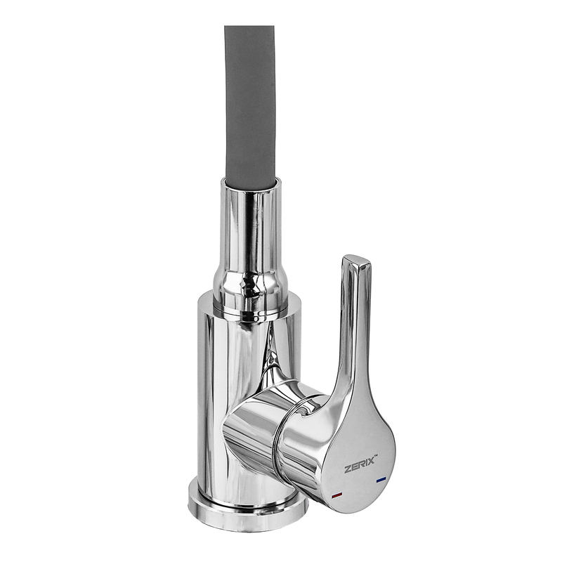 Змішувач для кухні ZERIX REX-011 CHROME REFL.GREY з нерж. сталі (Колір хром+силіконовий вилив сірий) (ZX6128)