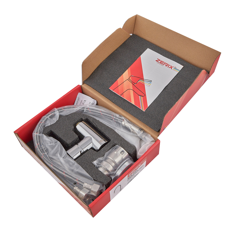 Змішувач для кухні ZERIX REX-011 CHROME REFL.GREY з нерж. сталі (Колір хром+силіконовий вилив сірий) (ZX6128)