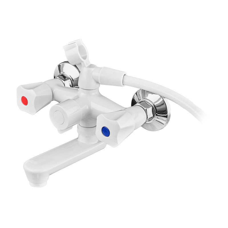 Смеситель для ванны PLAMIX OMEGA-142 EURO SET WHITE (со шлангом, лейкой и кронштейном) (MX9699)
