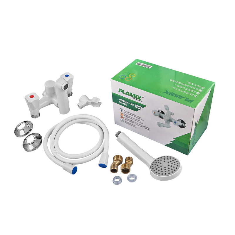 Смеситель для ванны PLAMIX OMEGA-142 EURO SET WHITE (со шлангом, лейкой и кронштейном) (MX9699)