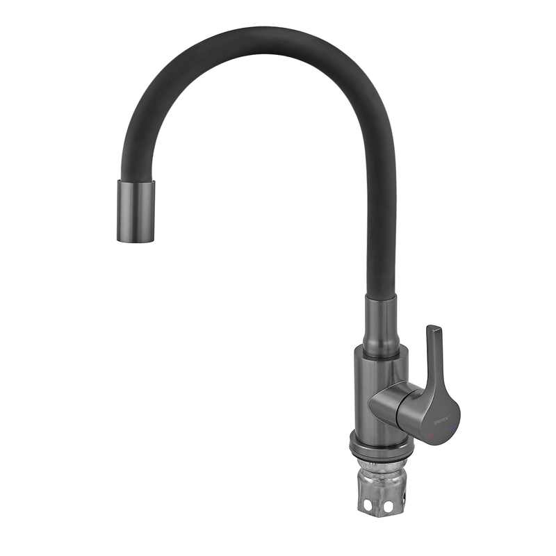 Змішувач для кухні ZERIX REX-011 GRAPHITE REFL.BLACK з нерж. сталі (Колір графіт+силіконовий вилив чорний) (ZX6131)