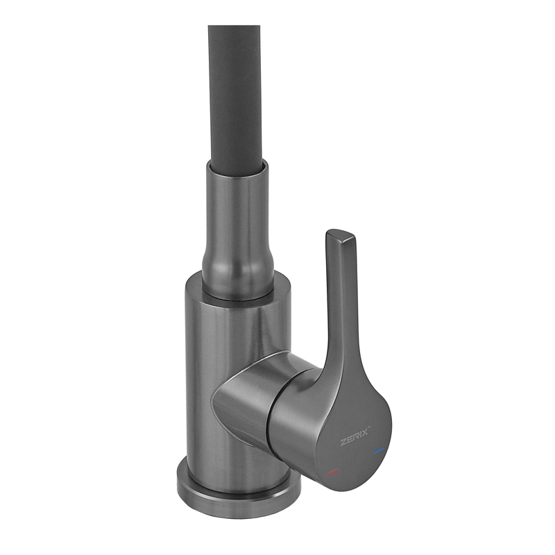Змішувач для кухні ZERIX REX-011 GRAPHITE REFL.BLACK з нерж. сталі (Колір графіт+силіконовий вилив чорний) (ZX6131)