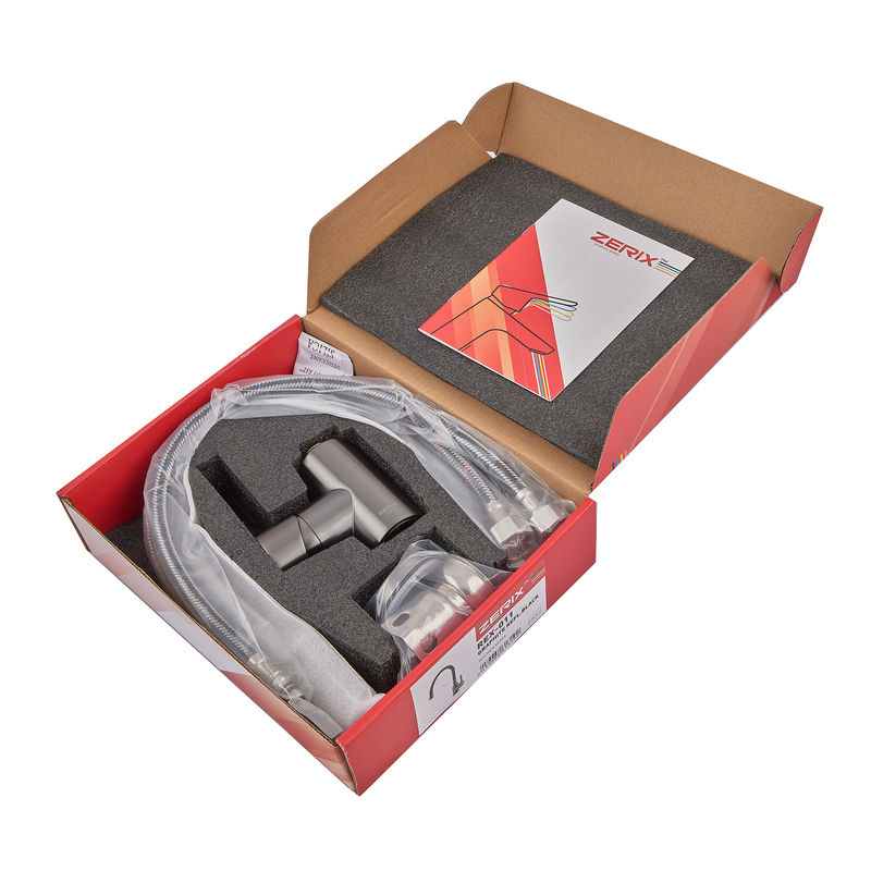Змішувач для кухні ZERIX REX-011 GRAPHITE REFL.BLACK з нерж. сталі (Колір графіт+силіконовий вилив чорний) (ZX6131)