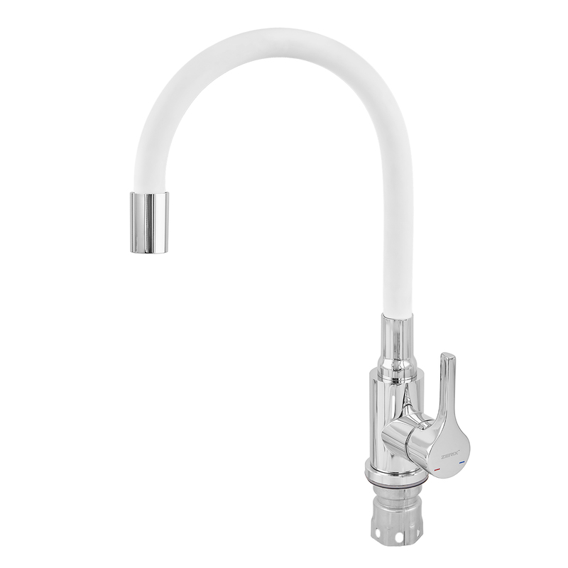 Змішувач для кухні ZERIX REX-011 CHROME REFL.WHITE з нерж. сталі (Колір хром+силіконовий вилив білий) (ZX6129)