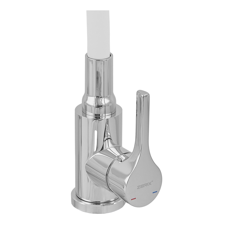 Змішувач для кухні ZERIX REX-011 CHROME REFL.WHITE з нерж. сталі (Колір хром+силіконовий вилив білий) (ZX6129)
