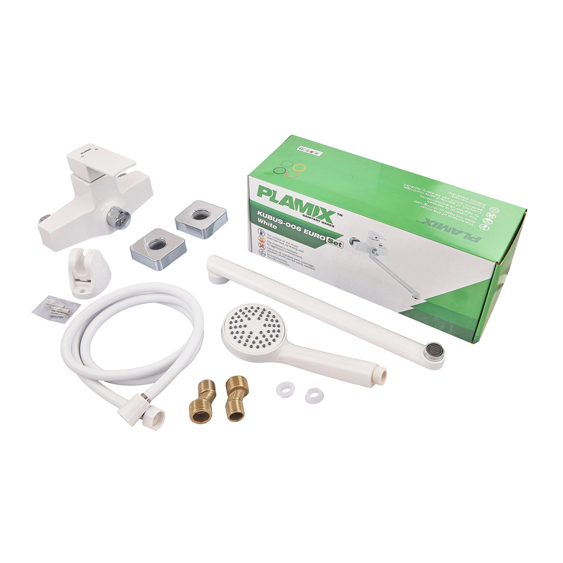 Смеситель для ванны Plamix Kubus-006 Euro Set White (со шлангом, лейкой и кронштейном) (PM0738)