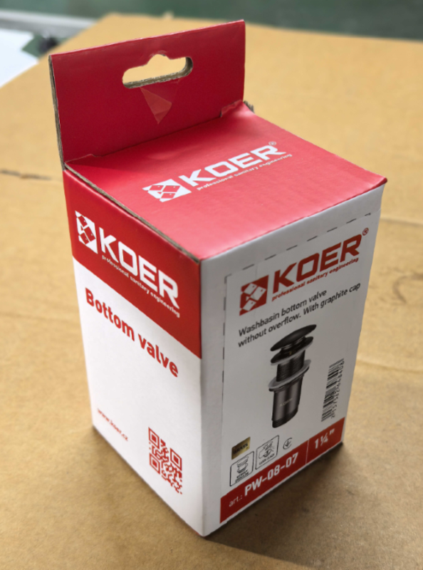 Донний клапан для раковини без переливу KOER PW-08-07 автоматичний (Click-Clack) (Колір графітовий) 1 1/4'' (KR6484)