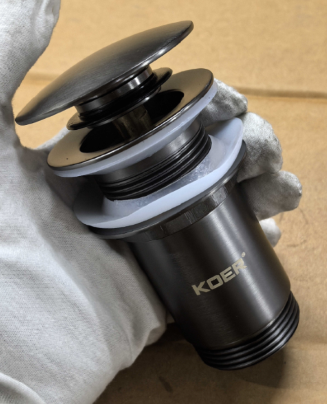 Донний клапан для раковини без переливу KOER PW-08-07 автоматичний (Click-Clack) (Колір графітовий) 1 1/4'' (KR6484)