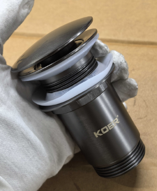Донний клапан для раковини без переливу KOER PW-08-07 автоматичний (Click-Clack) (Колір графітовий) 1 1/4'' (KR6484)