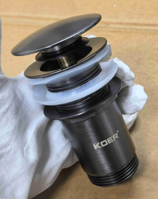 Донний клапан для раковини з переливом KOER PW-07-07 автоматичний (Click-Clack) (Колір графітовий) 1 1/4'' (KR6483)