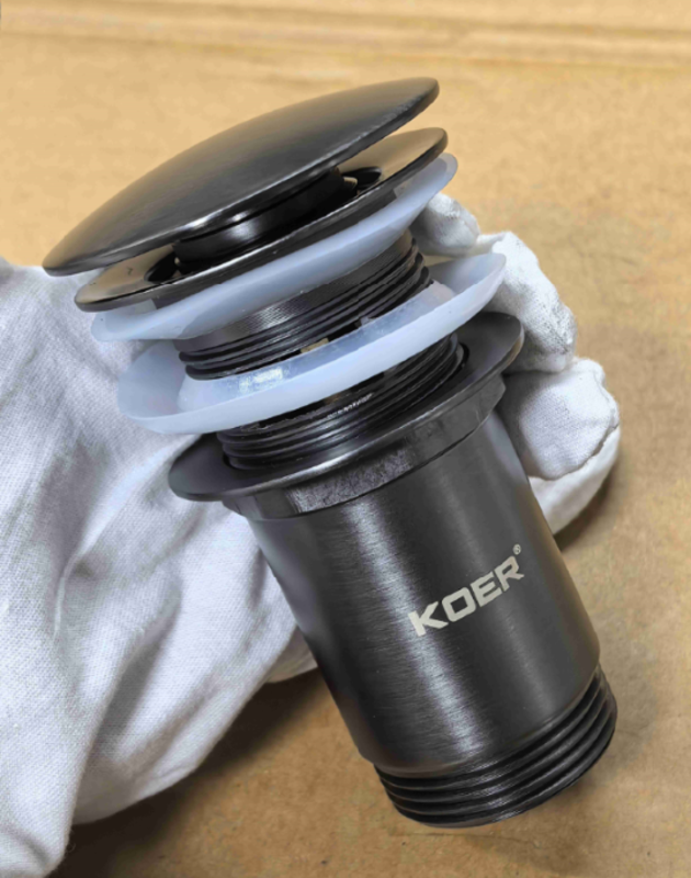 Донний клапан для раковини з переливом KOER PW-07-07 автоматичний (Click-Clack) (Колір графітовий) 1 1/4'' (KR6483)