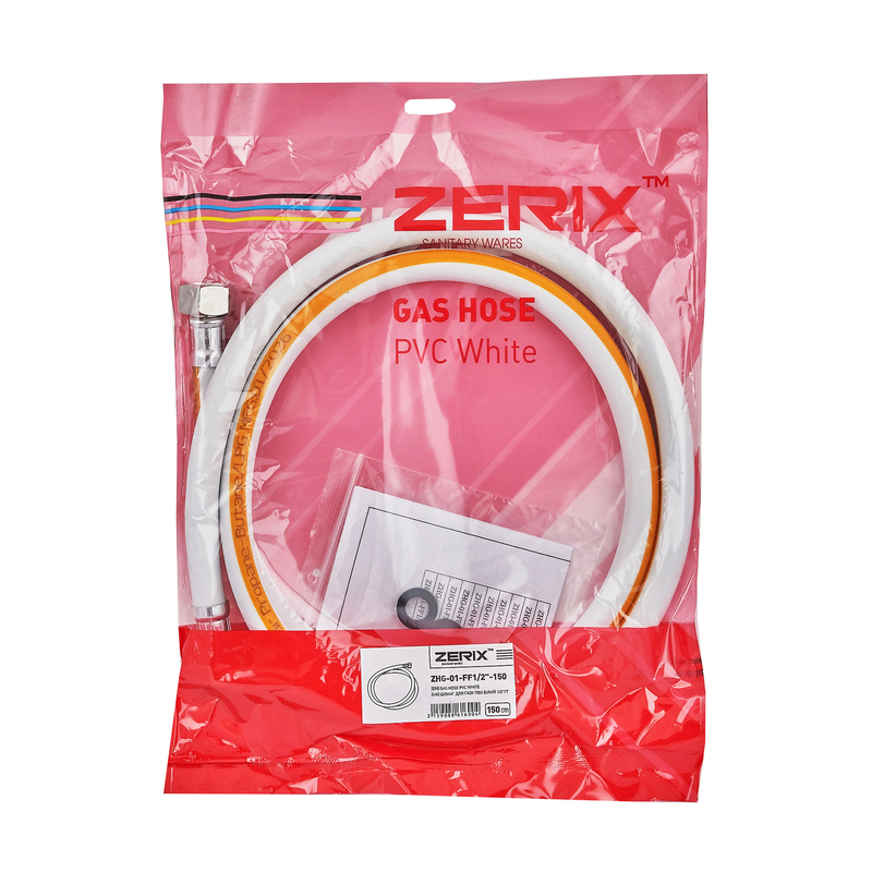 Шланг для газу ZERIX ZHG-01-FF1/2"-150 ПВХ білий 1/2"ГГ 150 см (ZX6160)